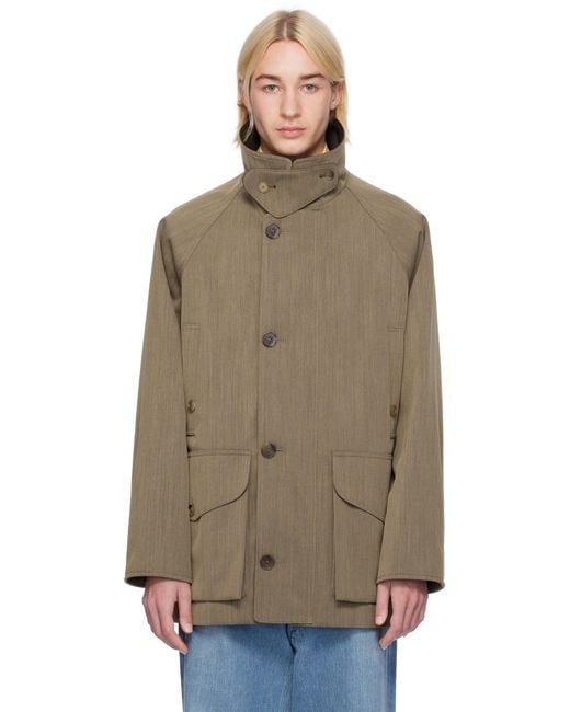 Auralee Brown Wool Cavalry Twill Laminate Hunting Jacket for men