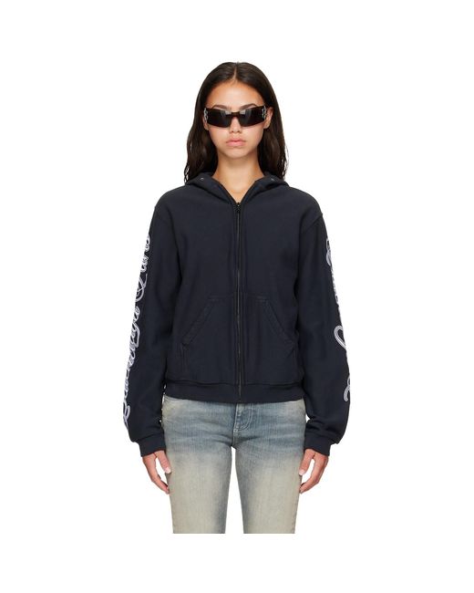 Balenciaga Black Cursive Zip-Up Regular Fit Hoodie