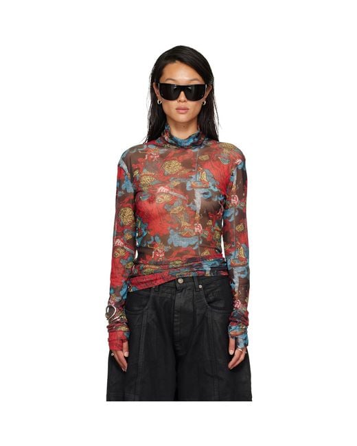 Lu'u Dan Red Masked Mesh Turtleneck