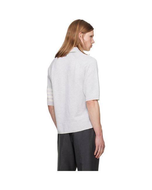 Thom Browne Gray Linen Cotton 4-Bar Relaxed Fit Polo for men