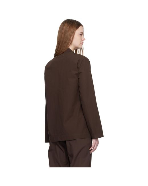 Tekla Brown Poplin Long-Sleeved Pyjama Shirt