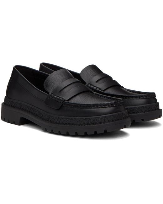 COACH Black Cooper Leather Penny Loafers for men