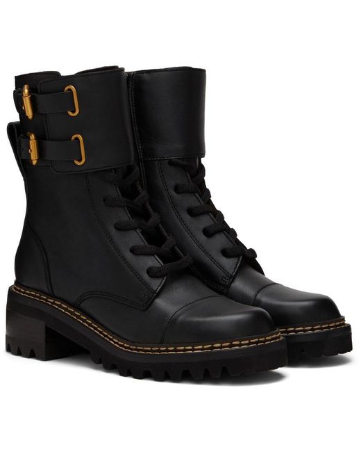 See By Chloé Black Mallory Combat Boots