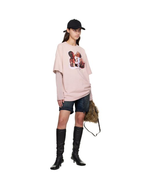 Acne Pink Layered Print T-Shirt