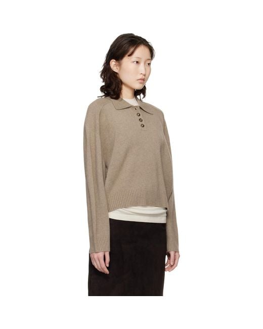 Loulou de Saison Brown Taupe Homere Lds Cashmere Polo Sweater