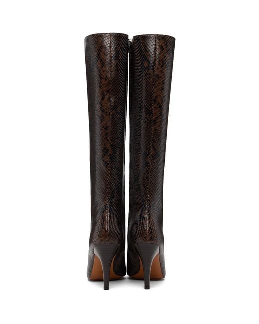 Stella McCartney Black Square-Toe Snake Knee-High Stiletto Boots