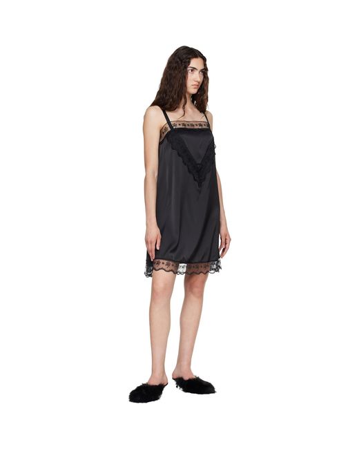 Simone Rocha Black Square Neck Lace Trim Minidress