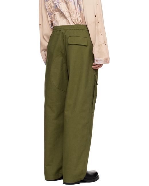 Acne Green Khaki Embroidered Cargo Pants for men