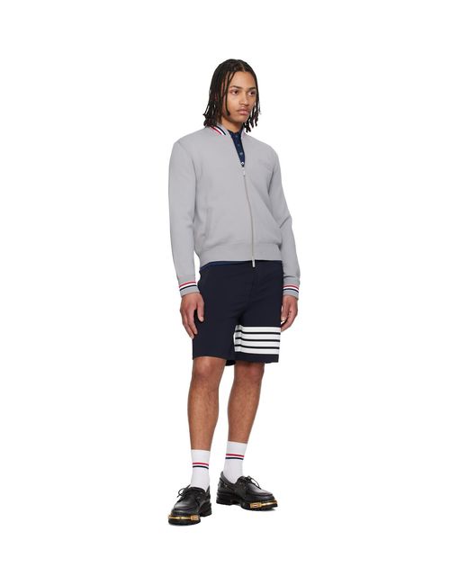 Thom Browne Gray 'Browne 65' Intarsia Zip Up Bomber Jacket for men