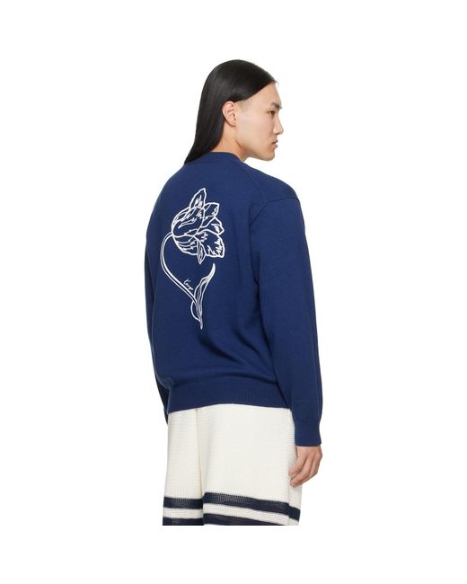 KENZO Blue Paris Tulip' Embroidered Cardigan for men