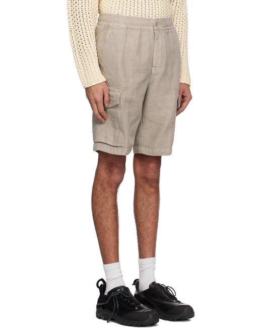 メンズ Stone Island グレー Diagonal リネン カーゴショートパンツ Natural