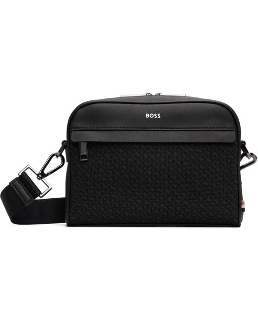 Boss Black Bonded Leather Crossbody Bag for men