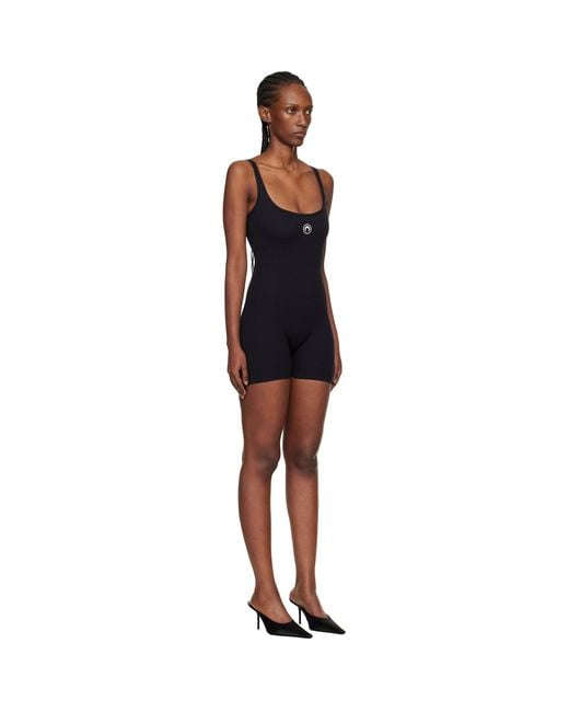 MARINE SERRE Black Moon Logo Ribbed Jersey Short Jumpsuit