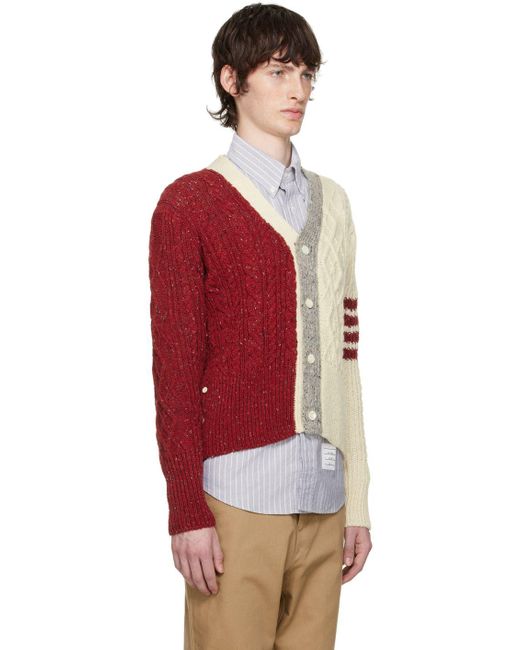 Thom Browne Red u0026 Off-white Fun-mix Cardigan for Men | Lyst