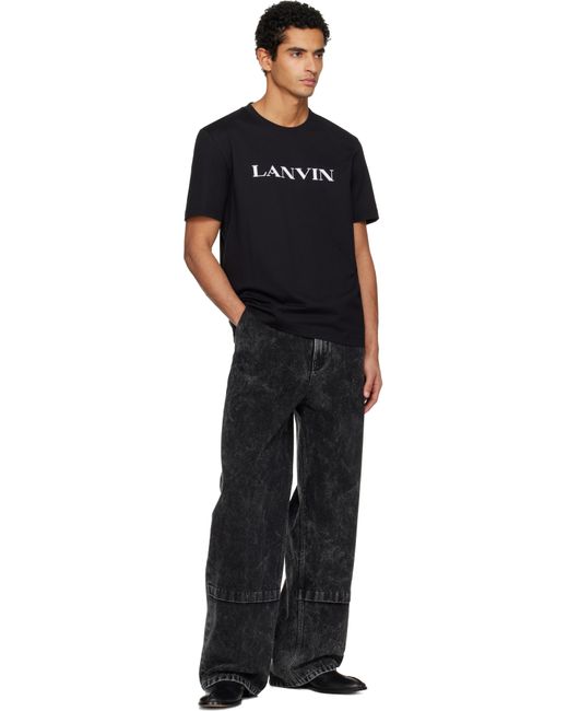 Lanvin Black Embroidered Cotton T-Shirt for men