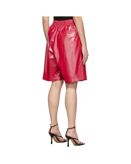 Bottega Veneta Red Leather Shiny Shorts