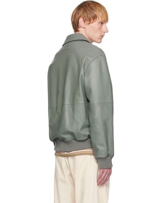 メンズ Maison Kitsuné グレー ジップアップ レザー ボンバージャケット Black