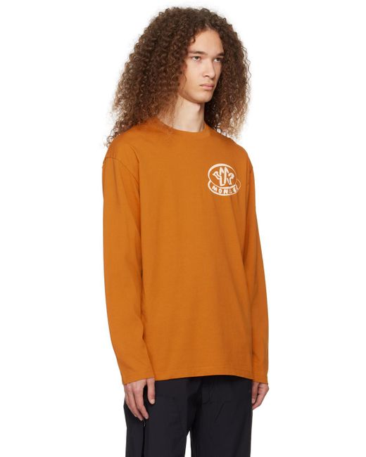 メンズ Moncler ロゴプリント 長袖tシャツ Orange