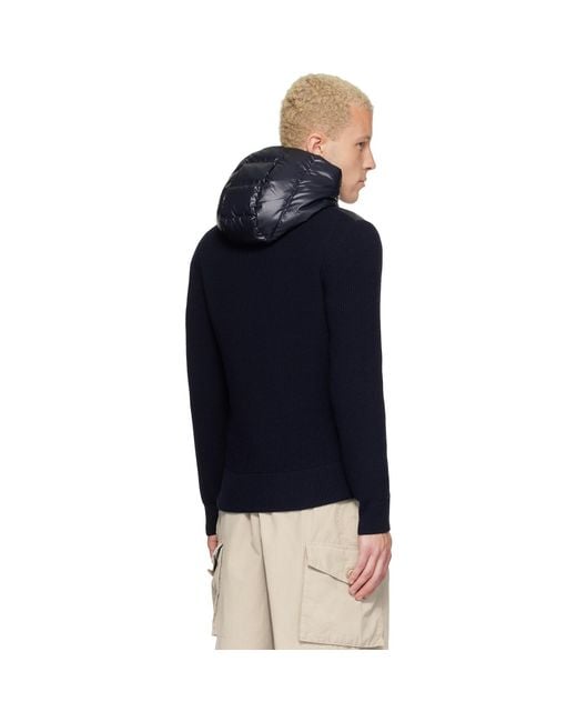 Moncler Blue Wool Zip-Up Hoodie Down Jacket for men