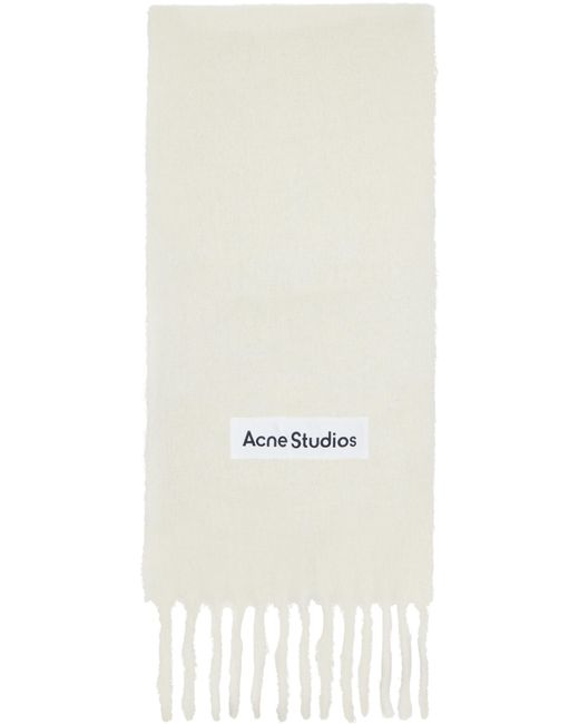 Acne Studios メンズ ナチュラル オフホワイト ウール ロゴ マフラー