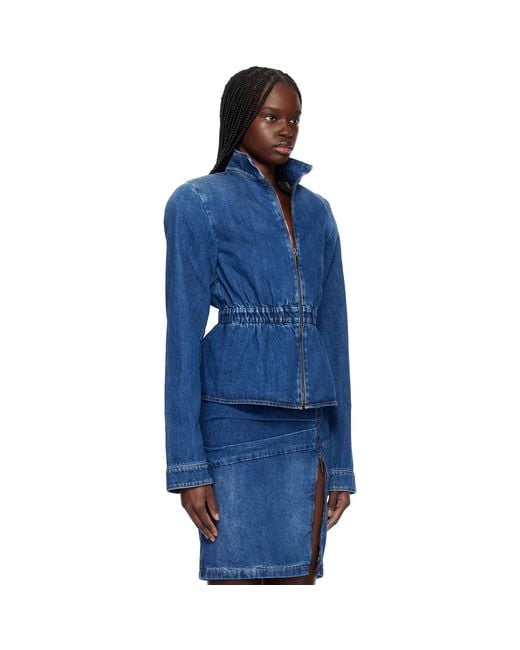 Nensi Dojaka Blue Hayley Peplum Bomber Denim Jacket
