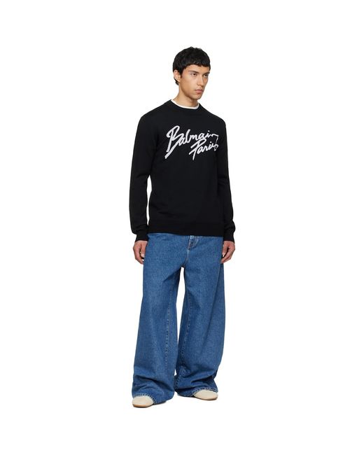 Balmain Black Merino Wool Sweater for men
