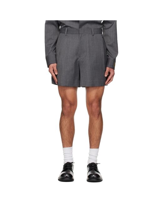 we11done Black Wool Tucked Shorts for men