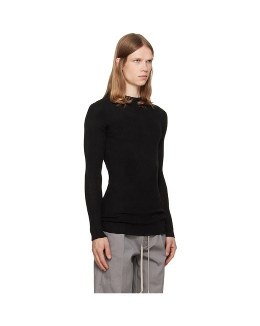 Rick Owens Black Tower Ribbed Round Neck Sweater for men