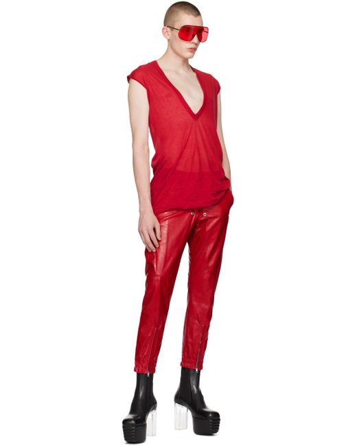 Rick Owens Red Luxor Leather Pants for men