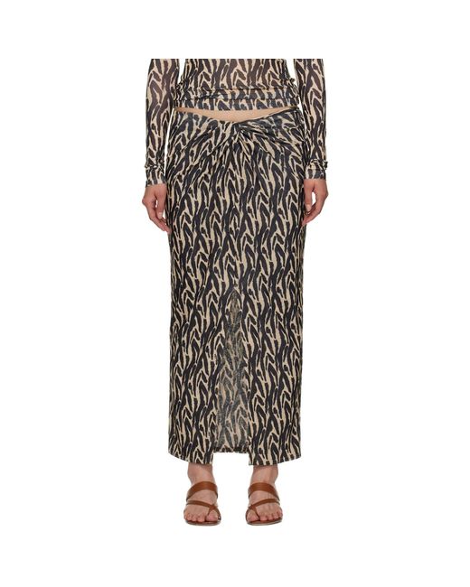 Nanushka Beige & Black Marya Midi Skirt