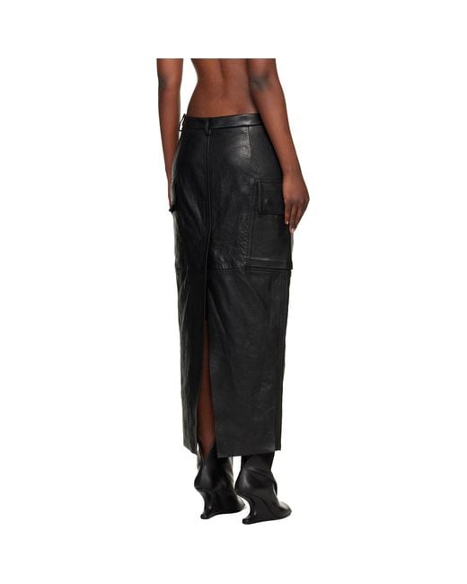 Rick Owens Black Temple Firbanks Leather Midi Skirt
