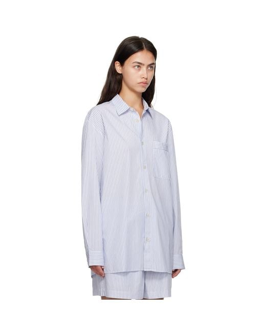 Tekla White Poplin Long-Sleeved Pyjama Shirt