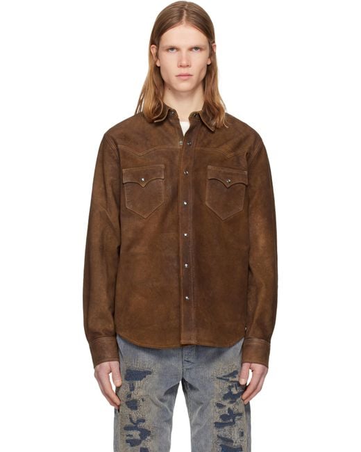 RRL Brown Roughout Suede Western Shirt Leather Jacket for men