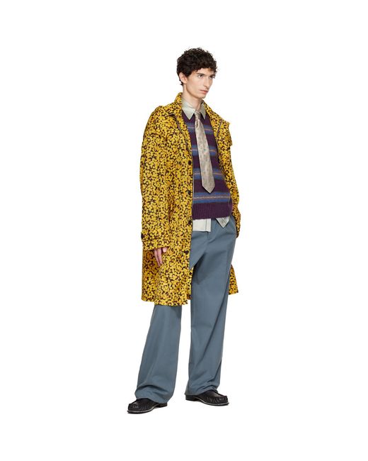 Dries Van Noten Yellow Oversized Printed Parka Coat for men