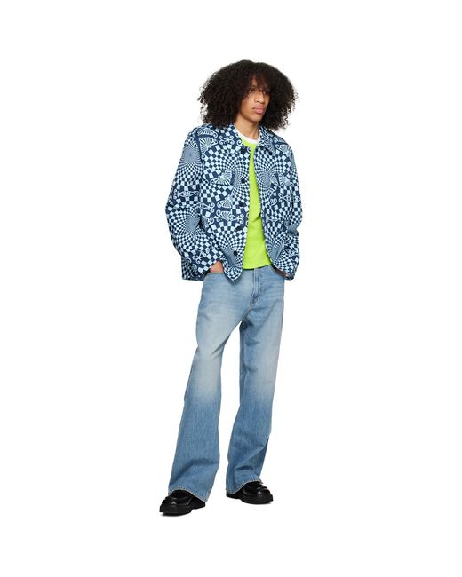 Bluemarble Blue Folk Checkerboard Jacket for men
