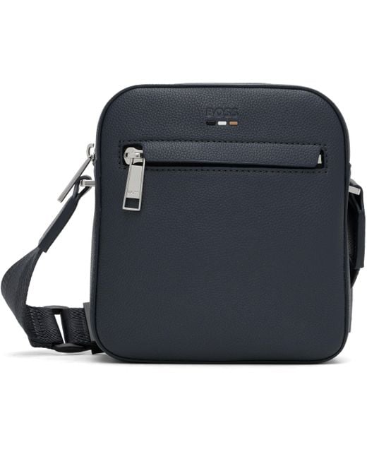 Boss Blue Grained Faux-Leather Reporter Bag for men