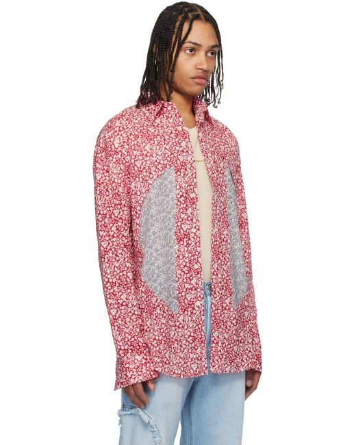 メンズ Edward Cuming レッド Floral Classic Lung Window コットン シャツ Red