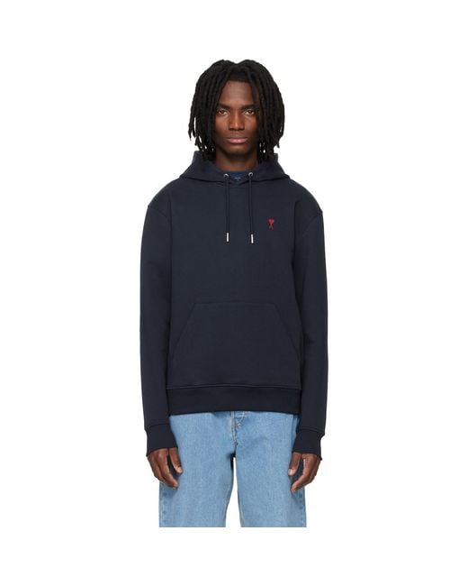 AMI Black Cotton Ami De Coeur Hoodie for men