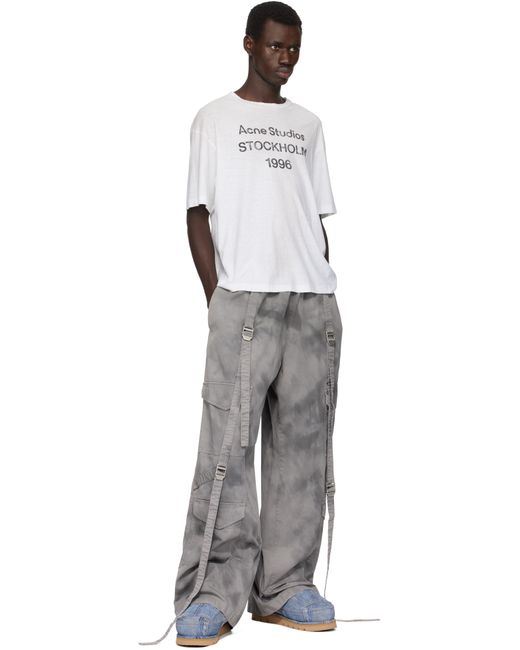 メンズ Acne ブルー プリント レザー ショートブーツ Blue