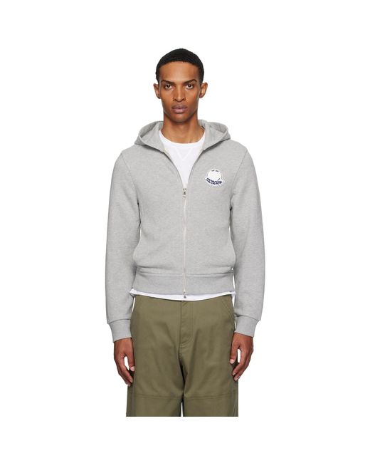 Moncler Gray Logo Cotton Zip-Up Hoodie for men