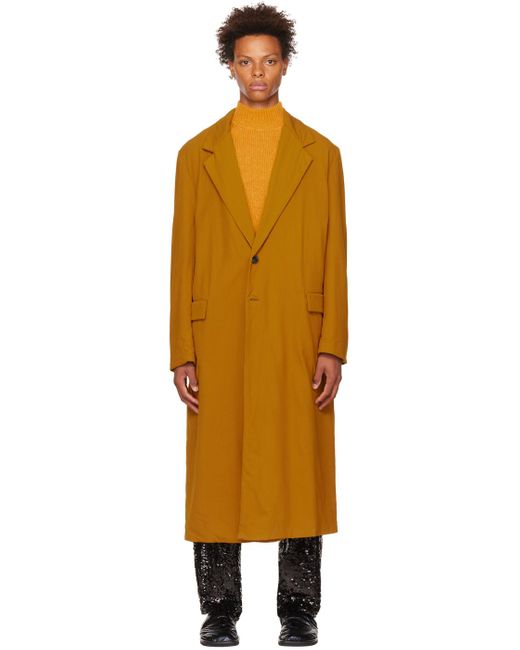 Dries Van Noten Orange Brown Twill Coat for men