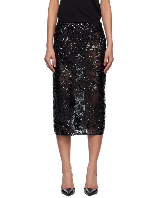 Victoria Beckham ブラック シアー スパンコール ペンシル ミディアムスカート Black