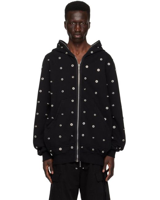 Rick Owens Black Stud-Detailing Zipped Hoodie for men