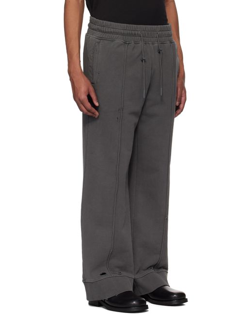 C2H4 Black Staff Uniform Asymmetric Agitator Distressed Sweatpants for men