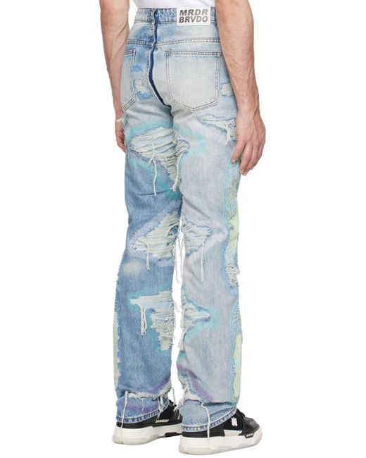Who Decides War Blue Embroidered Jeans for men