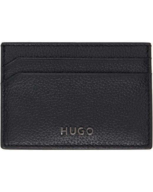 HUGO Black Logo Detail Grained-Leather Card Holder for men