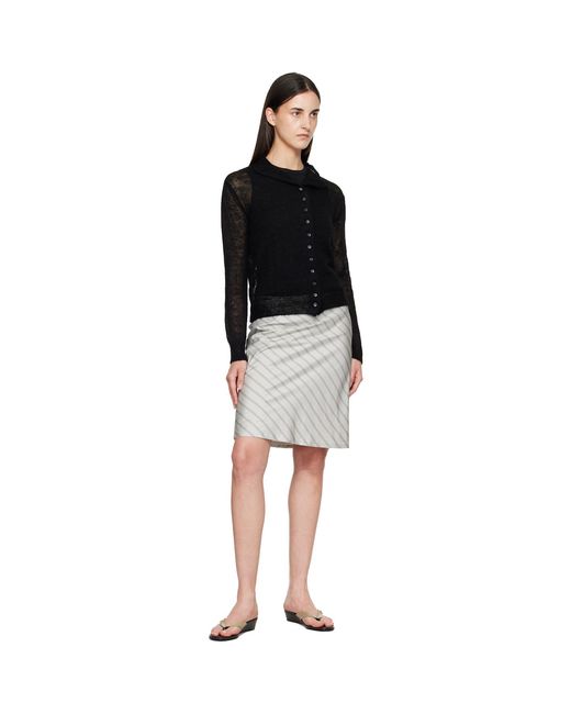 TONYWACK Gray Silk Stripes Midi Skirt
