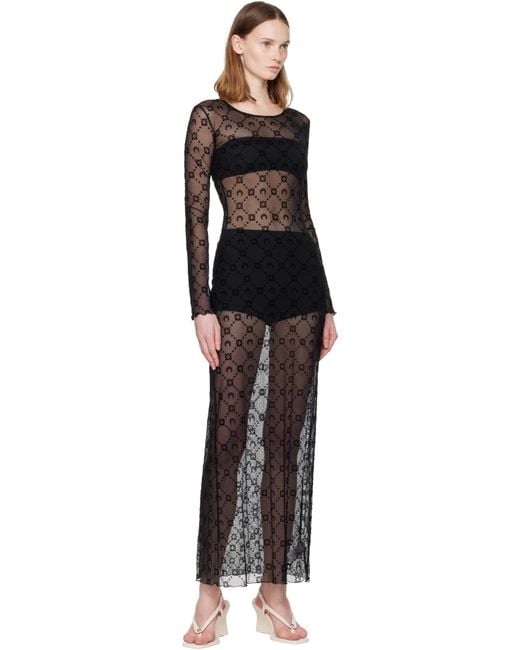 MARINE SERRE Black Moonogram Mesh Flock Ls Crewneck Maxi Dress