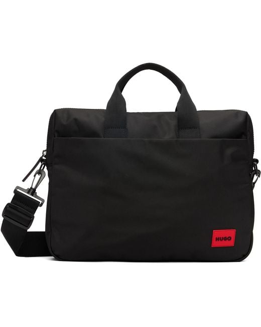 HUGO Black Multi-Pocket Document Briefcase for men