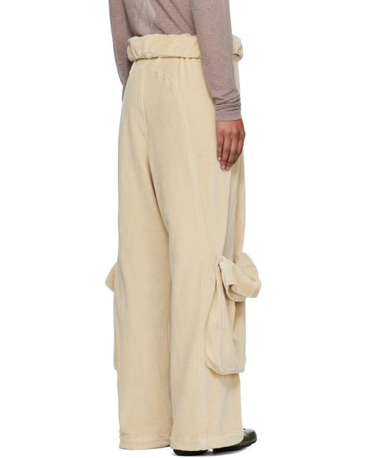 OPEN YY Natural Rolled Waist Velour Cargo Pants